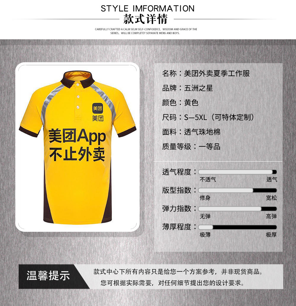 美團外賣夏季工作服—款式詳情